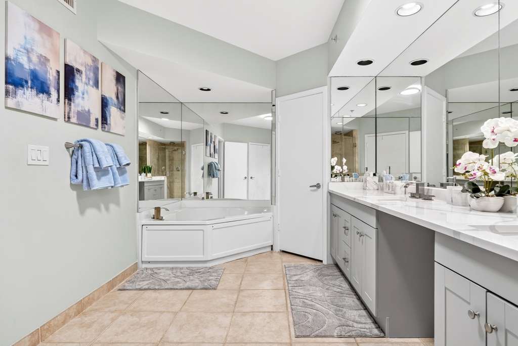 Bathroom after professional interior design and rental property styling