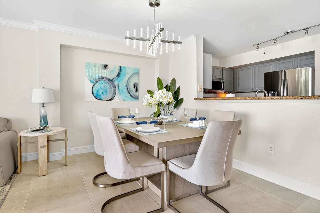 Dining area after professional interior design and rental property styling