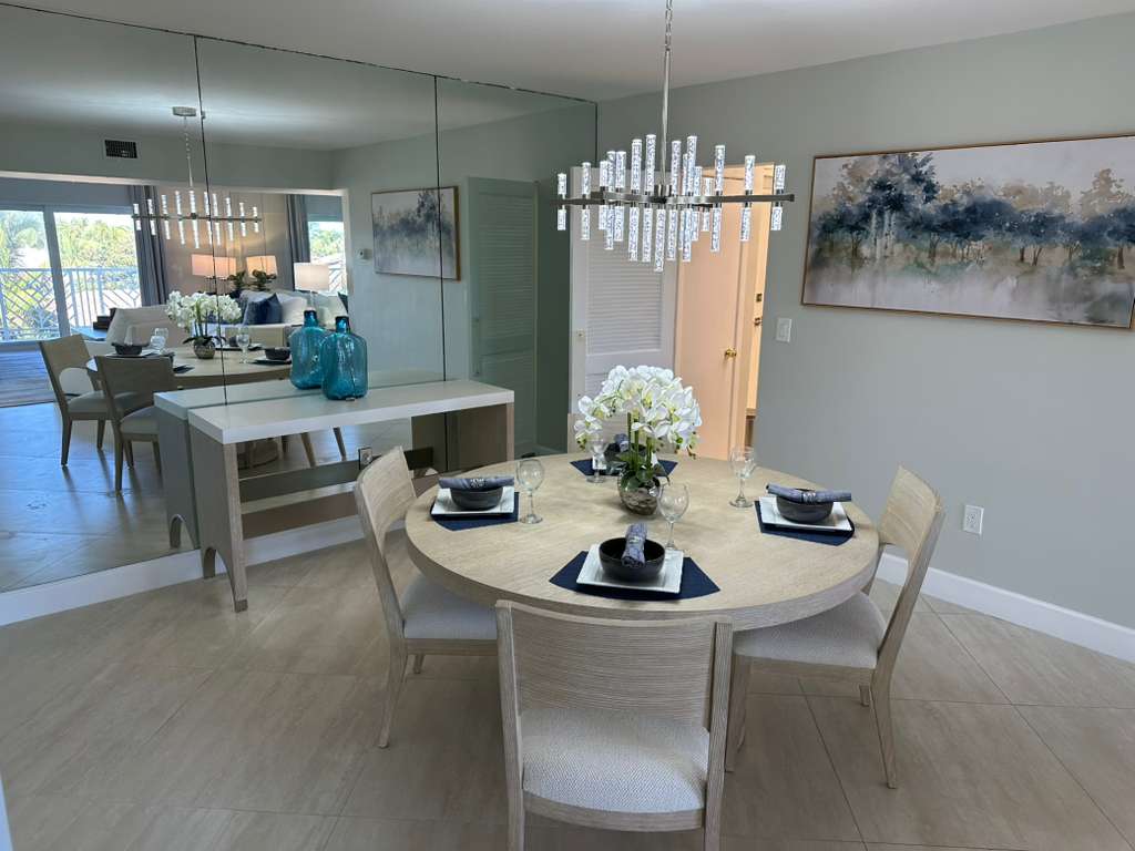 Dining area after professional interior design and rental property styling