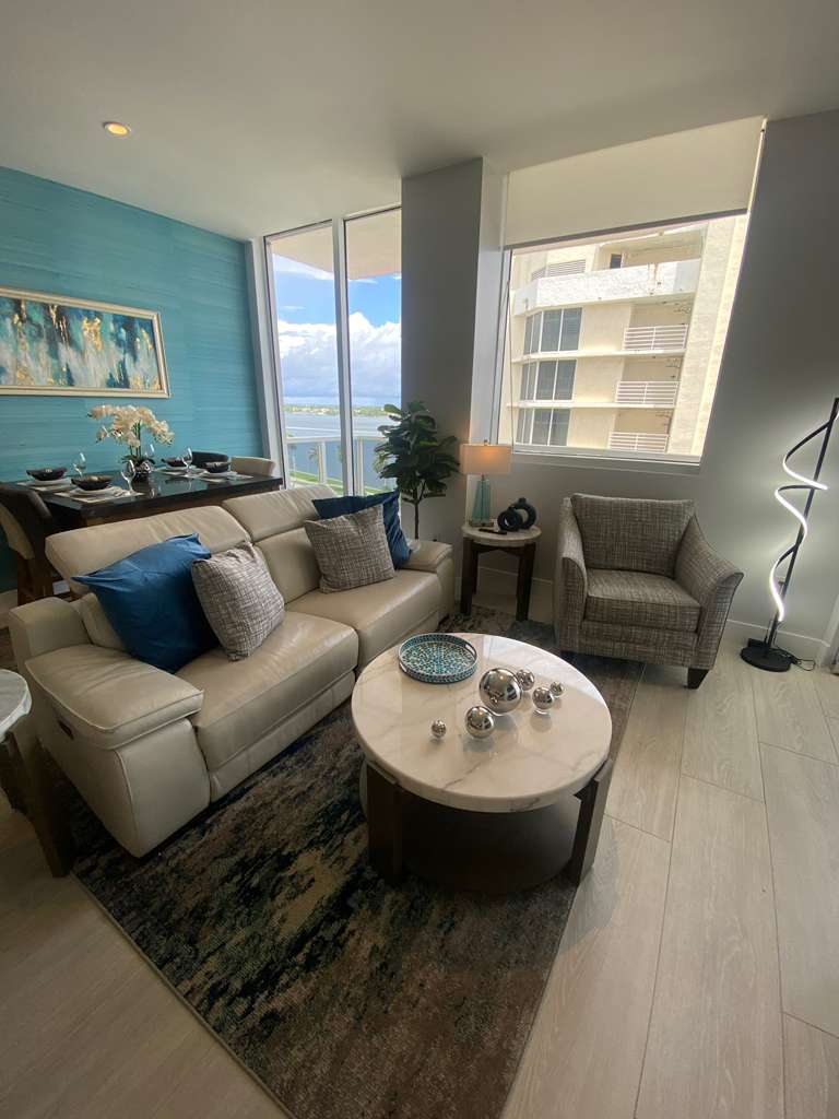 Living room after professional interior design and rental property styling